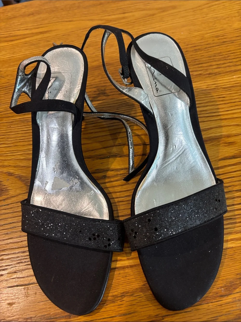 Nina Black Slingback Evening Sandals with Sparkle Strap